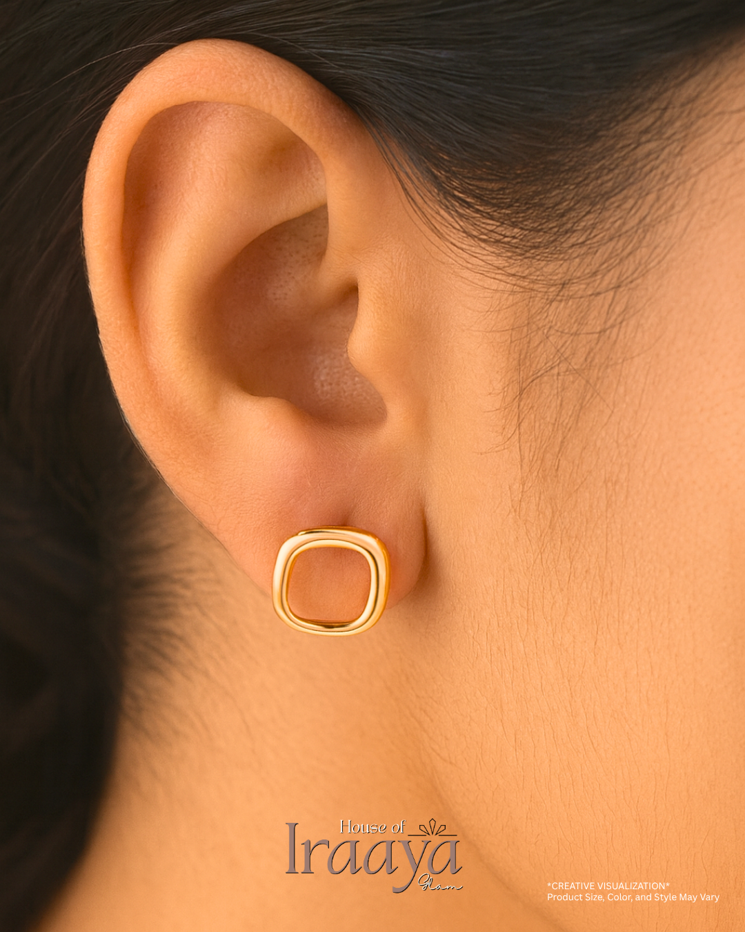 Minimalist Gold-Tone Open Square Stud Earrings