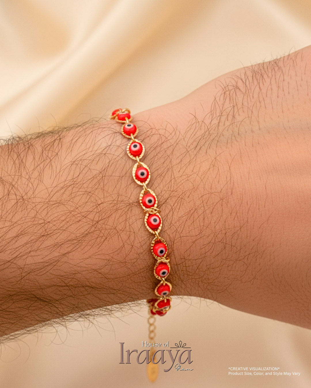 Gold Evil Eye Bracele With Red Accents