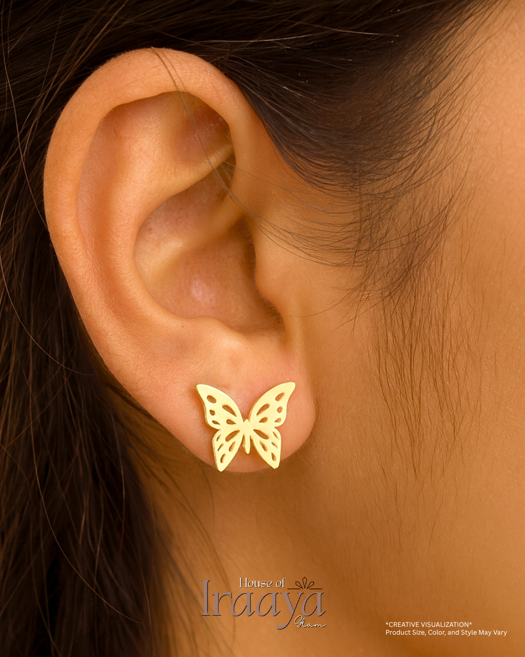 Elegant Gold-Tone Butterfly Stud Earrings