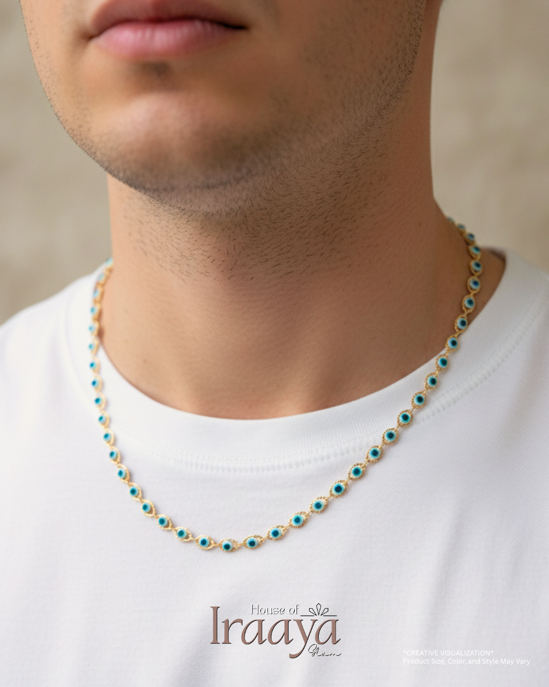 Gold Evil Eye Chain With Blue Accents