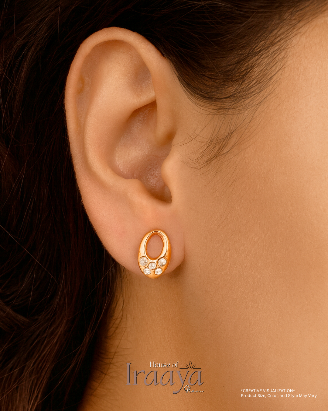 Oval Stud Earrings with Crystal Accents