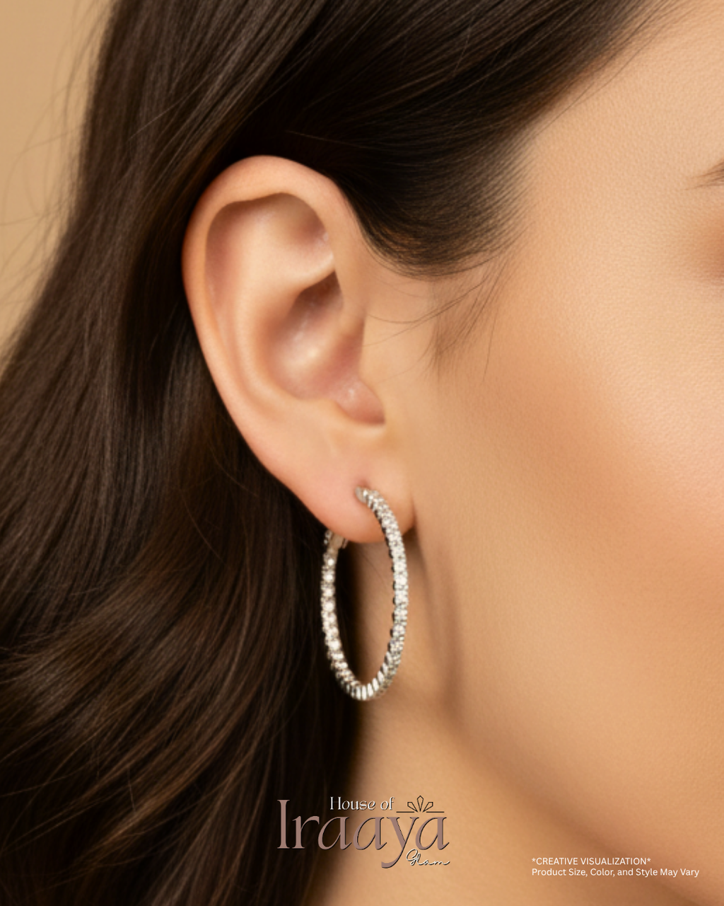 Classic Silver With Sparkling StonesTone Hoop Earrings