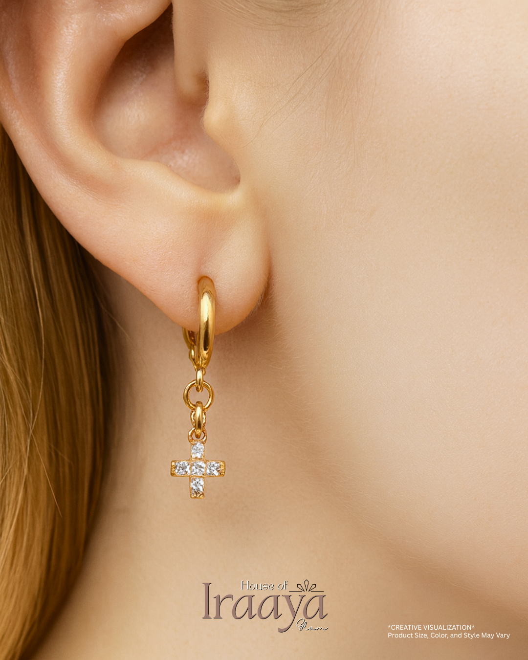 Gold Plated Hoop Earrings with Cross Charm Small