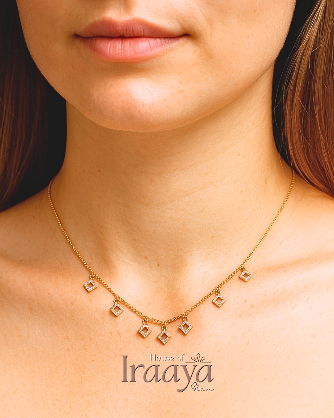 Square Crystal Charm Necklace