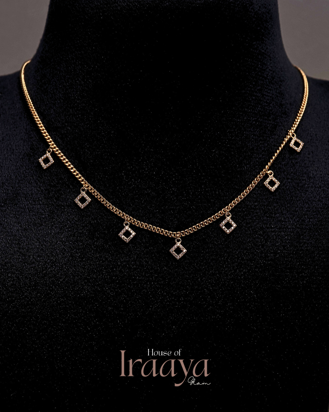 Square Crystal Charm Necklace