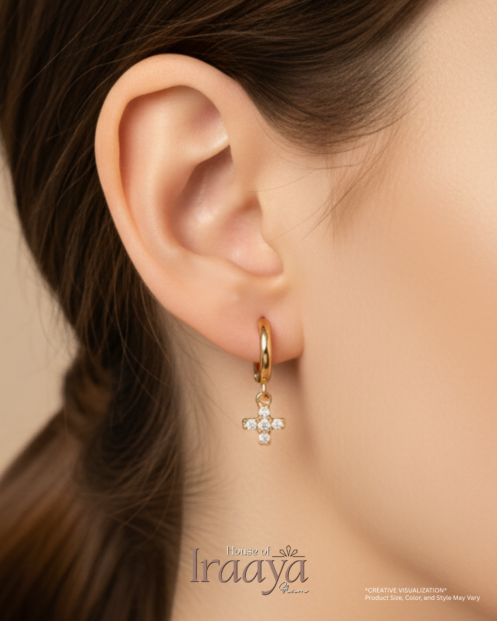 Gold Plated Hoop Earrings with Cross Charm Big