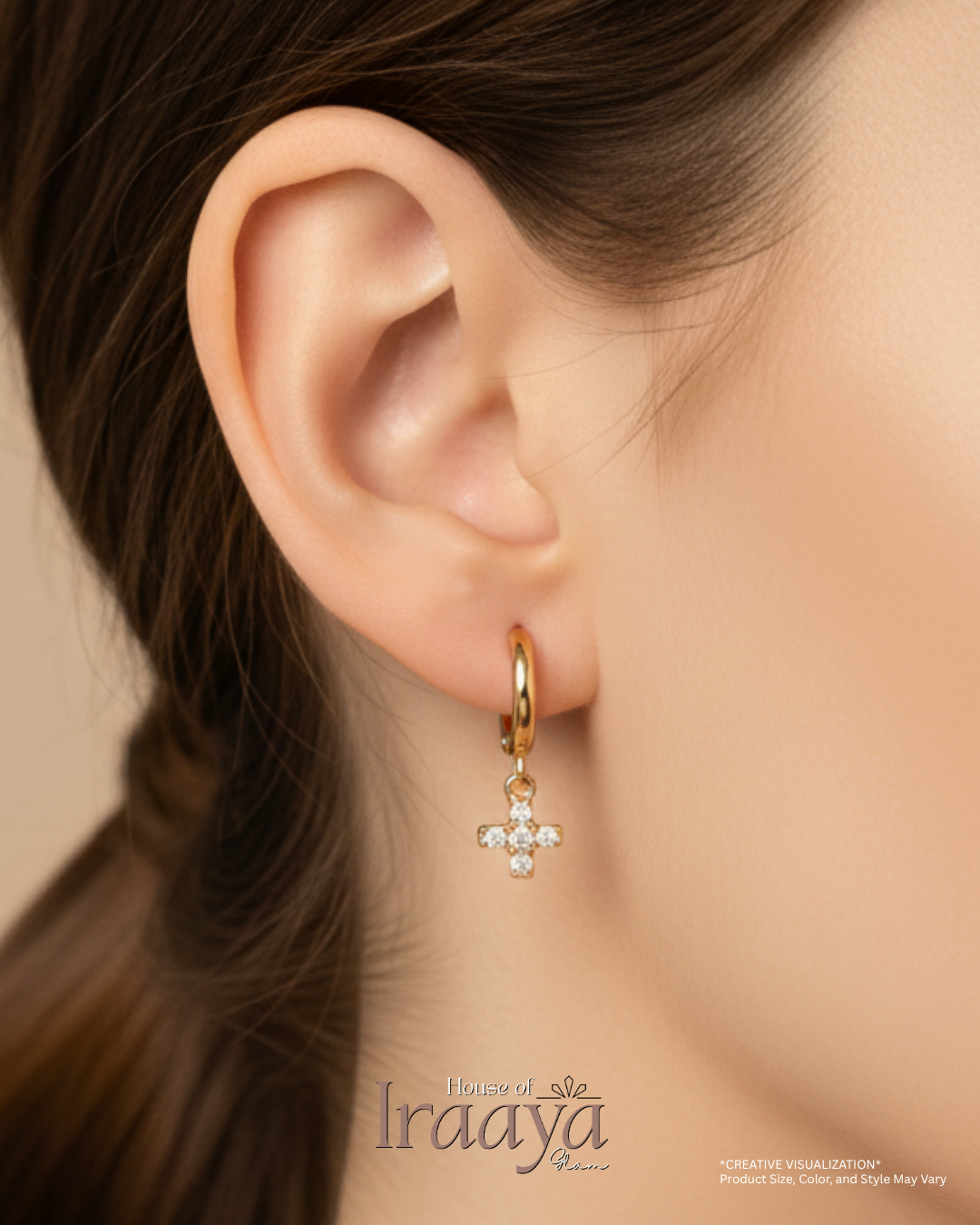 Gold Plated Hoop Earrings with Cross Charm Big
