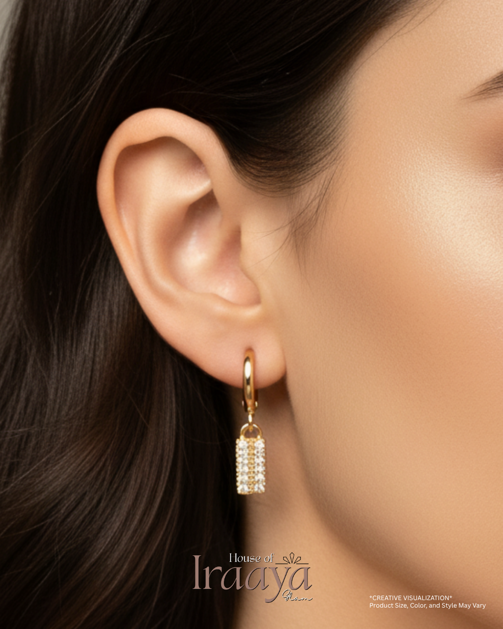 Gold Plated Hoop Earrings with Rectangular Charm