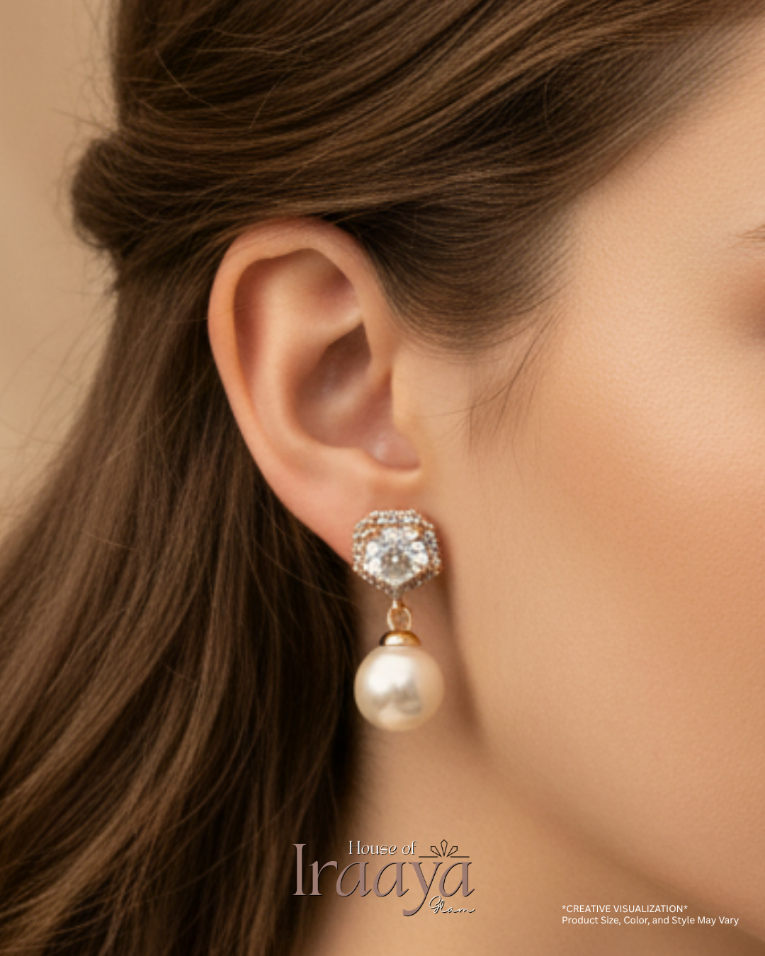 Gold Plated Pearl Drop Earrings with Crystal Stud