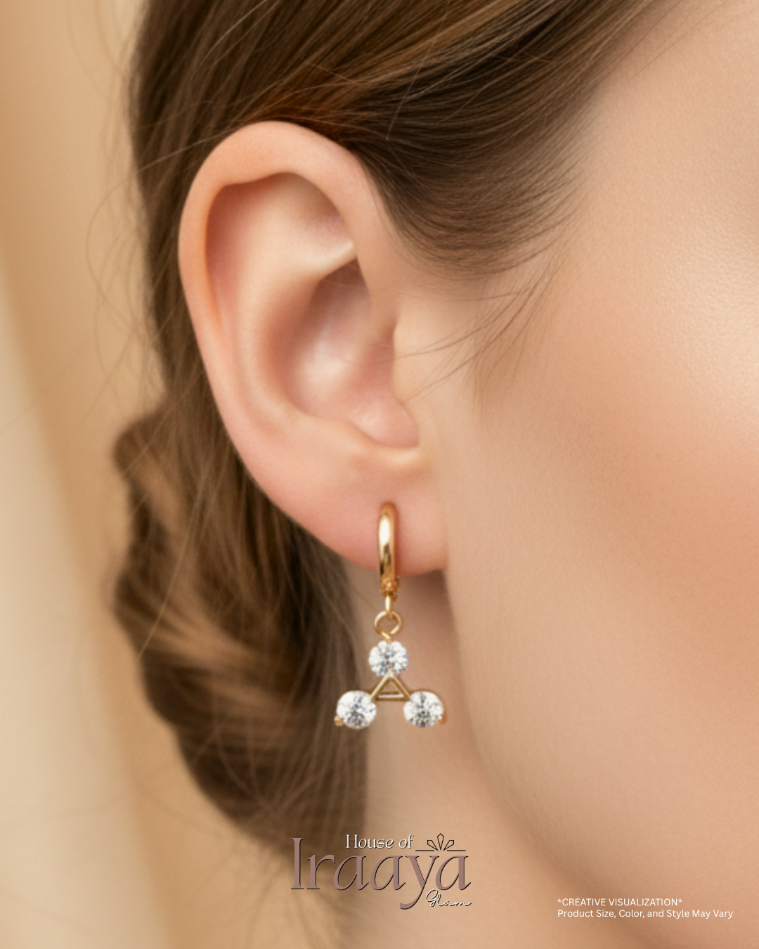 Gold Plated Hoop Earrings with Stoned Triangular design