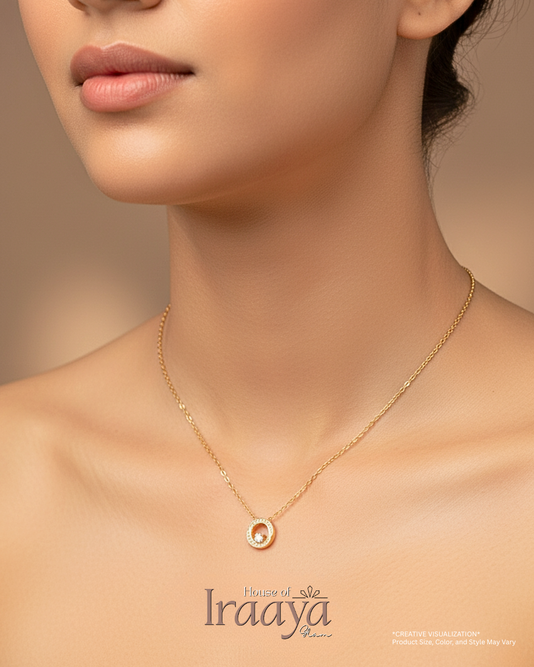 Gold Plated Circle Pendant with Sparkling Stone Chain