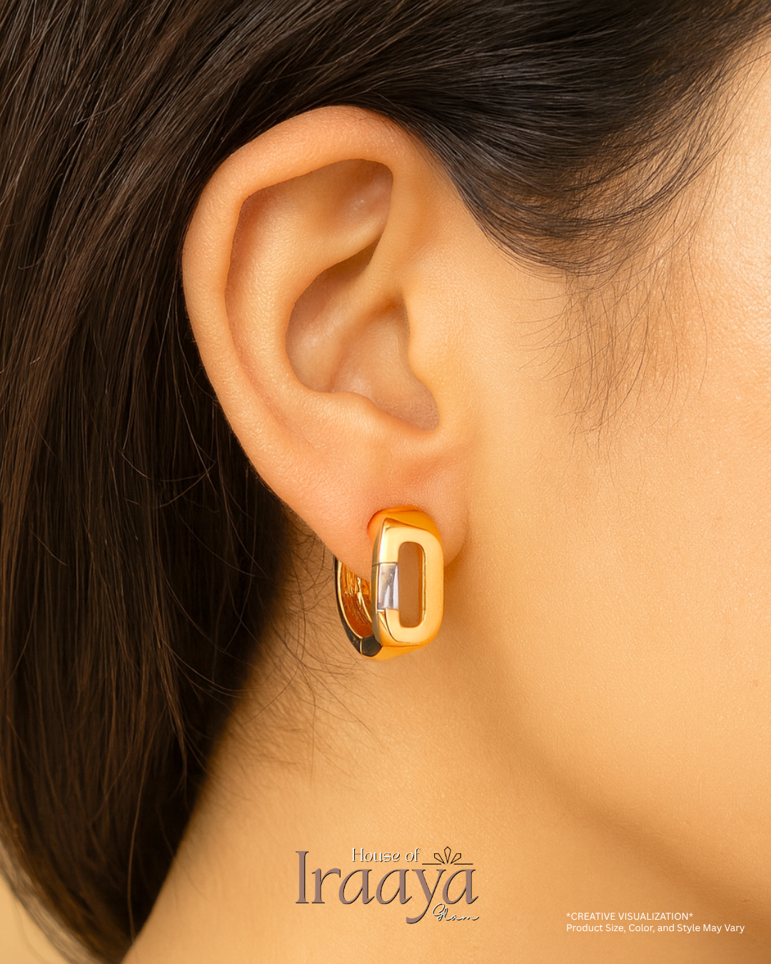 Rose Gold-Plated Square Stone Hoop Earrings