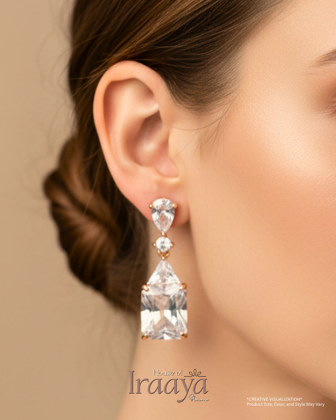 Gold Plated Drop Earrings with Sparkling Stones