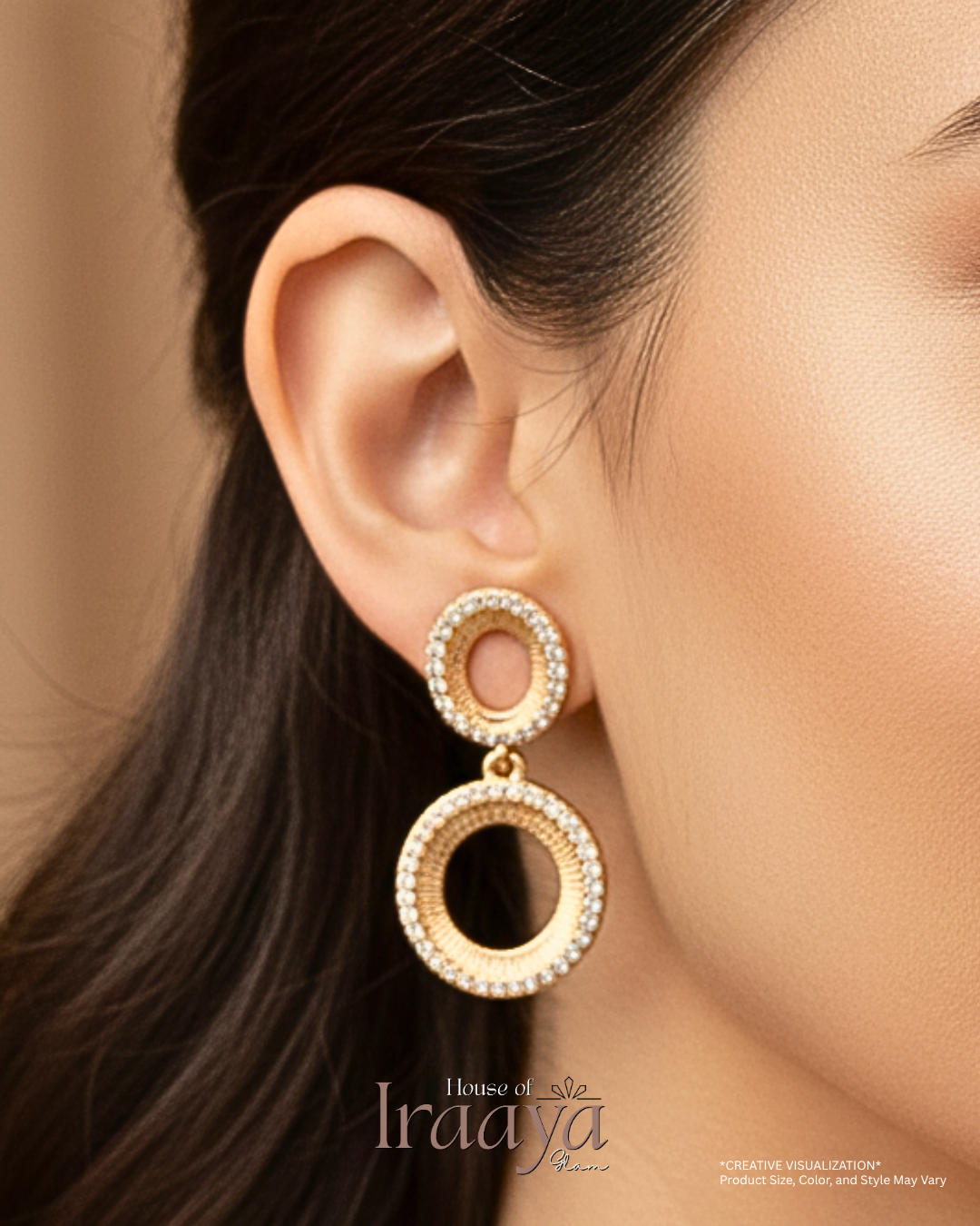 Gold Plated Double open-circle drops with Stoned & textured detailing