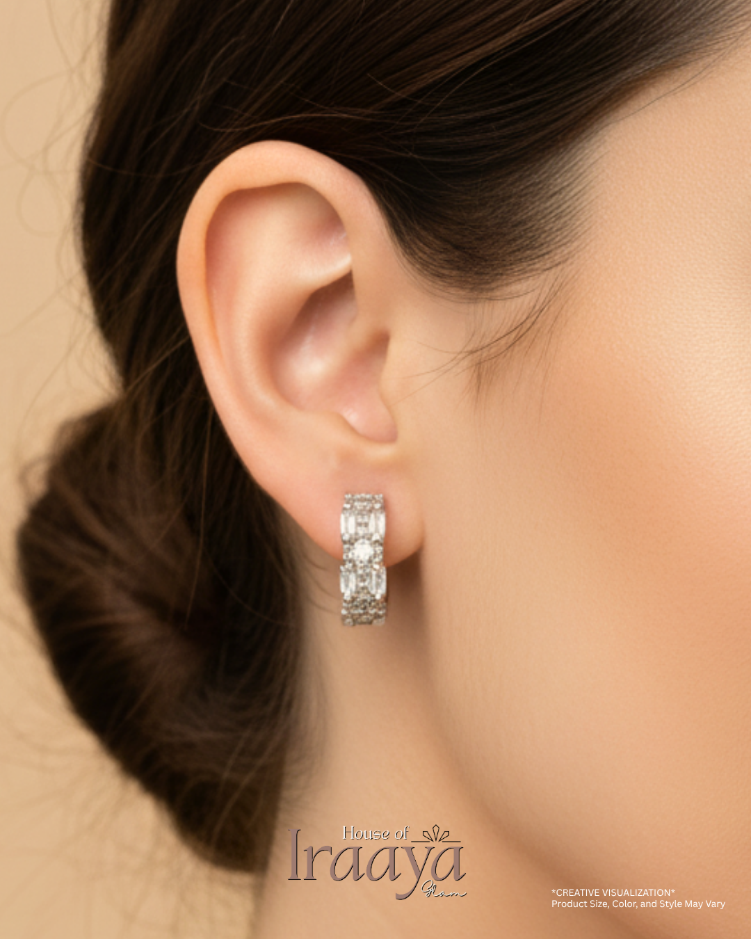 Silver Plated Hoop Earrings with Baguette Sparkling Stone Detailing Small
