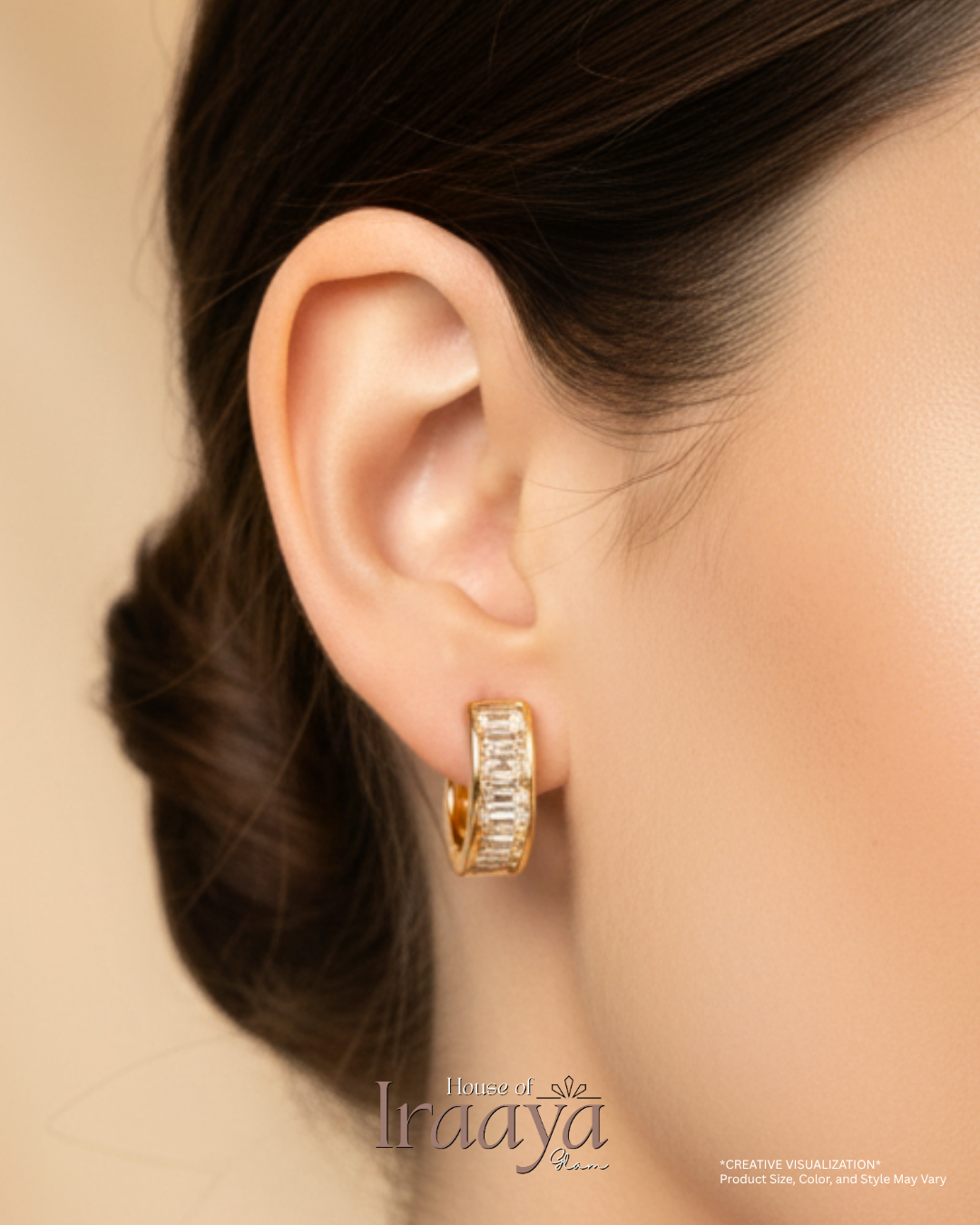 Gold Plated Sleek Hoops with Cubic Stoned Inlay Small