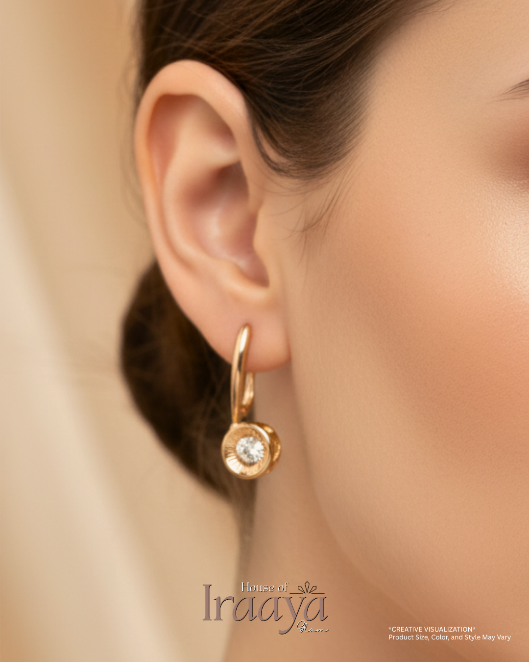 Gold Plated Leverback Earrings with Solitaire Crystal