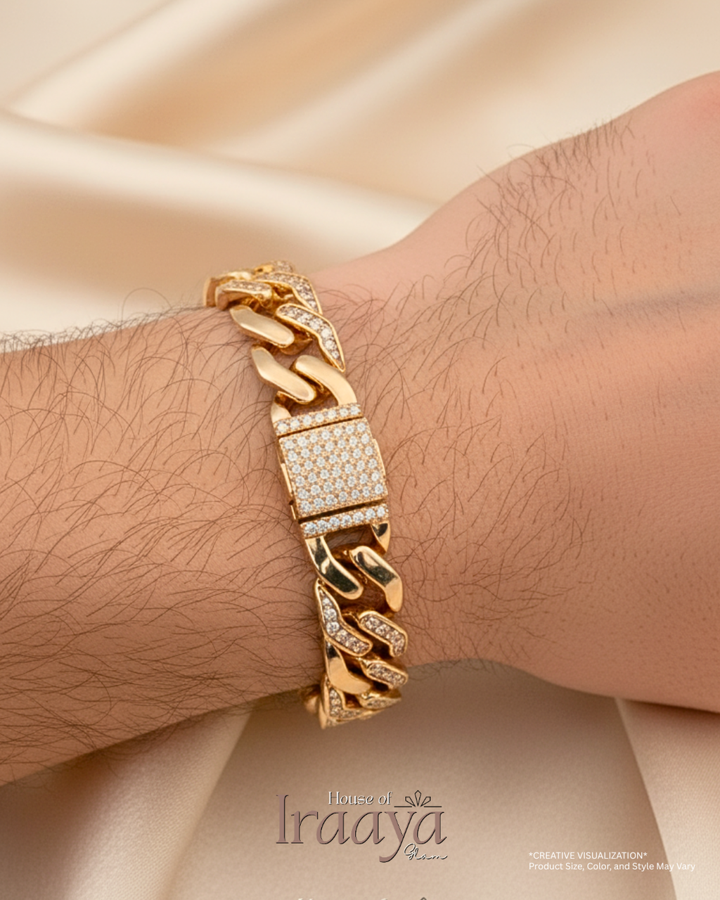 Premium Gold Toned Stone Studded Cuban link Bracelet