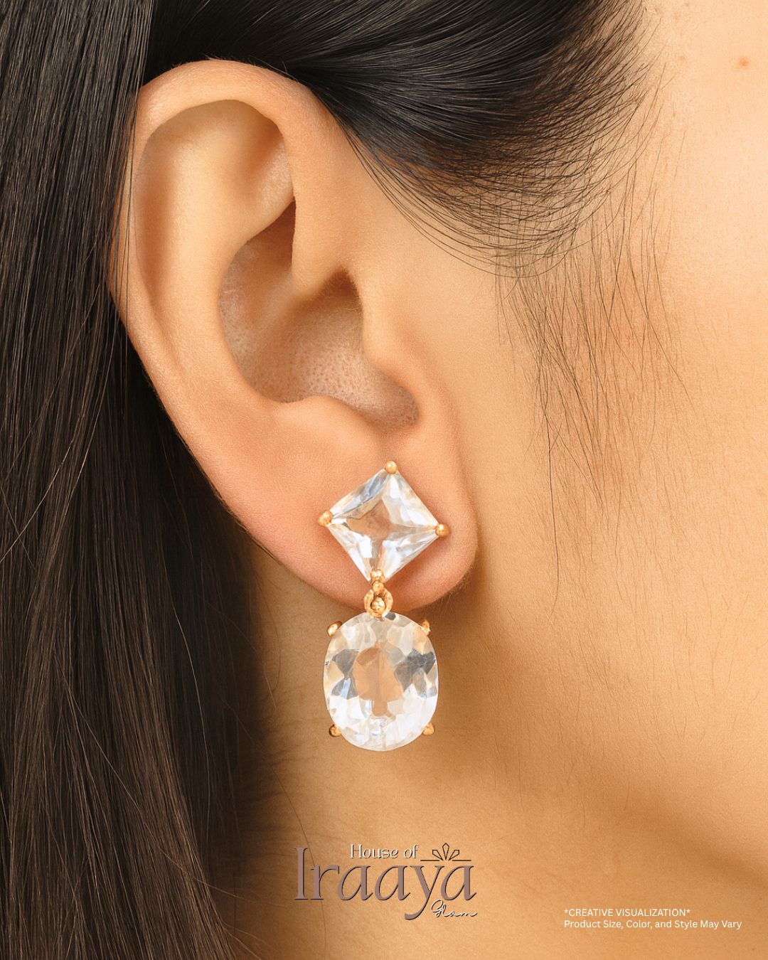Gold Plated Dual Crystal Drop Earrings