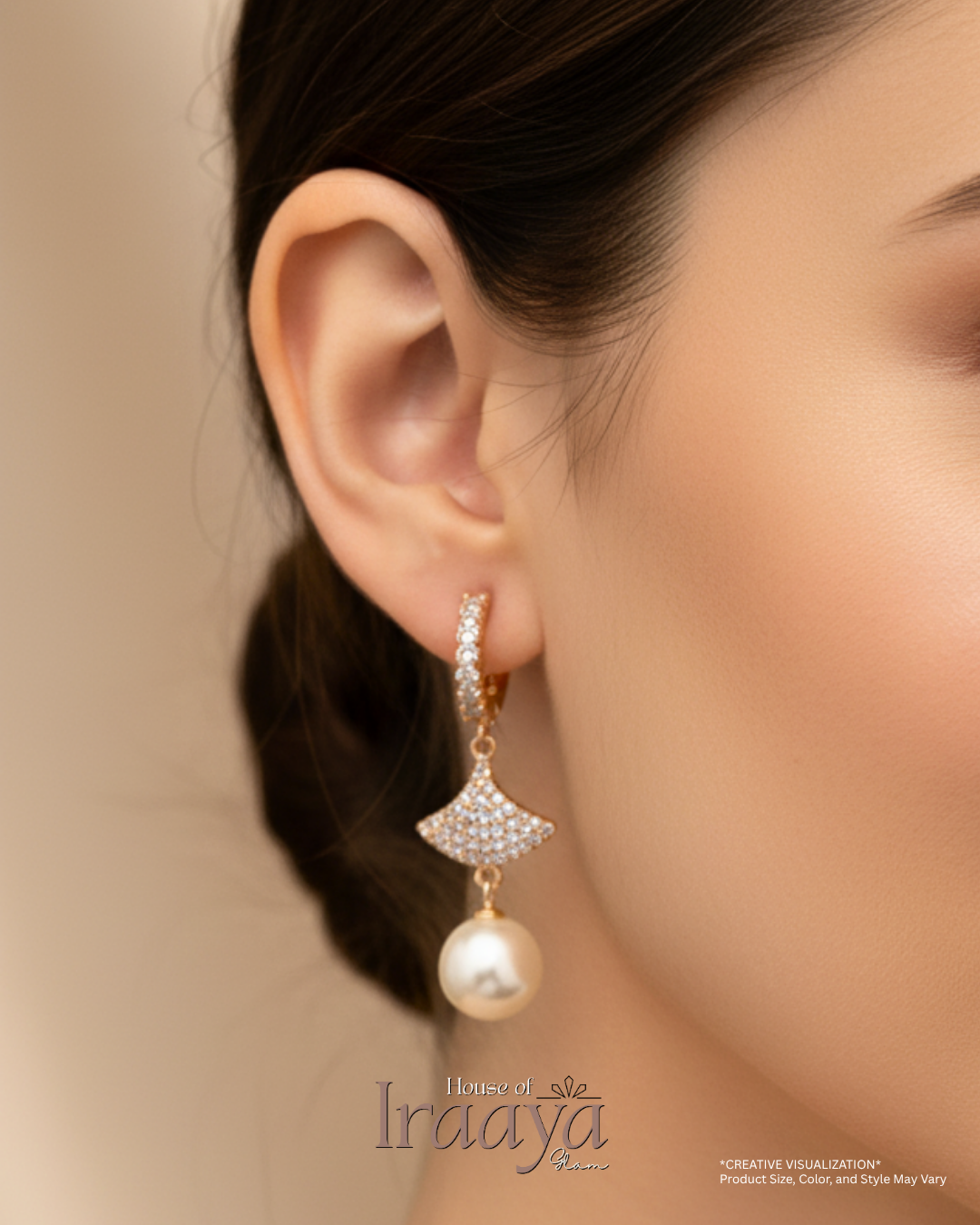 Gold Plated Stoned Studded Triangular with pearl drop