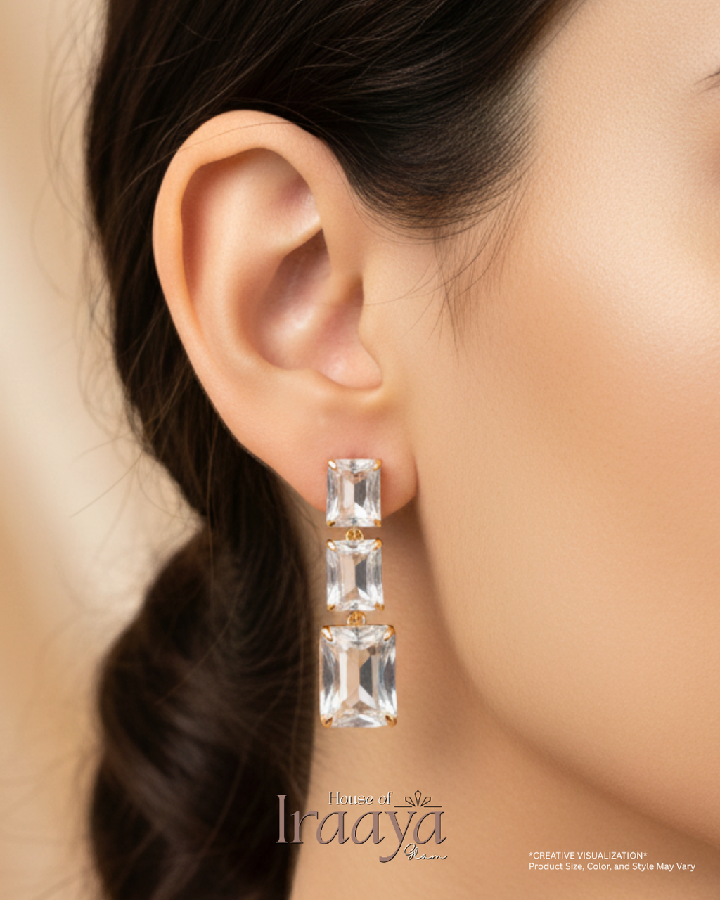 Gold Plated Rectangular Cut Multi Stone Drop Earrings