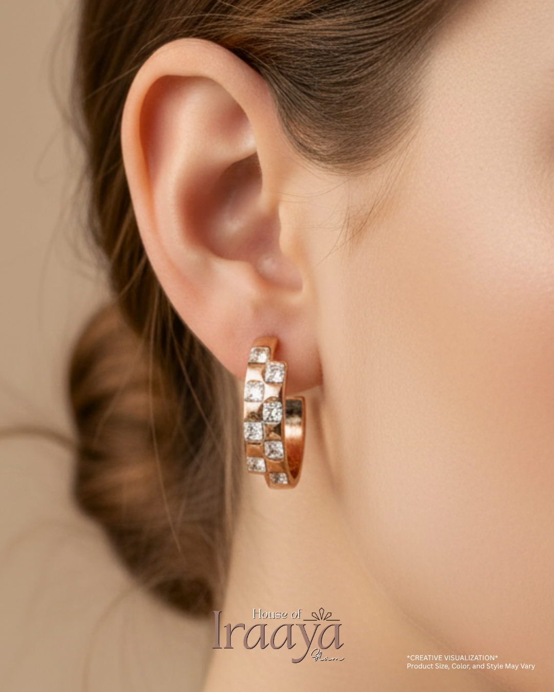 Gold Plated Semi Hoop With Stoned Studded