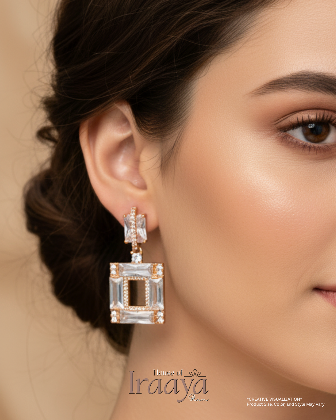 Gold Plated Square Stoned Drop Earrings