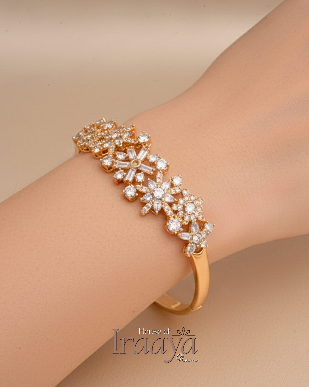 Gold Floral Diamond Statement Kada