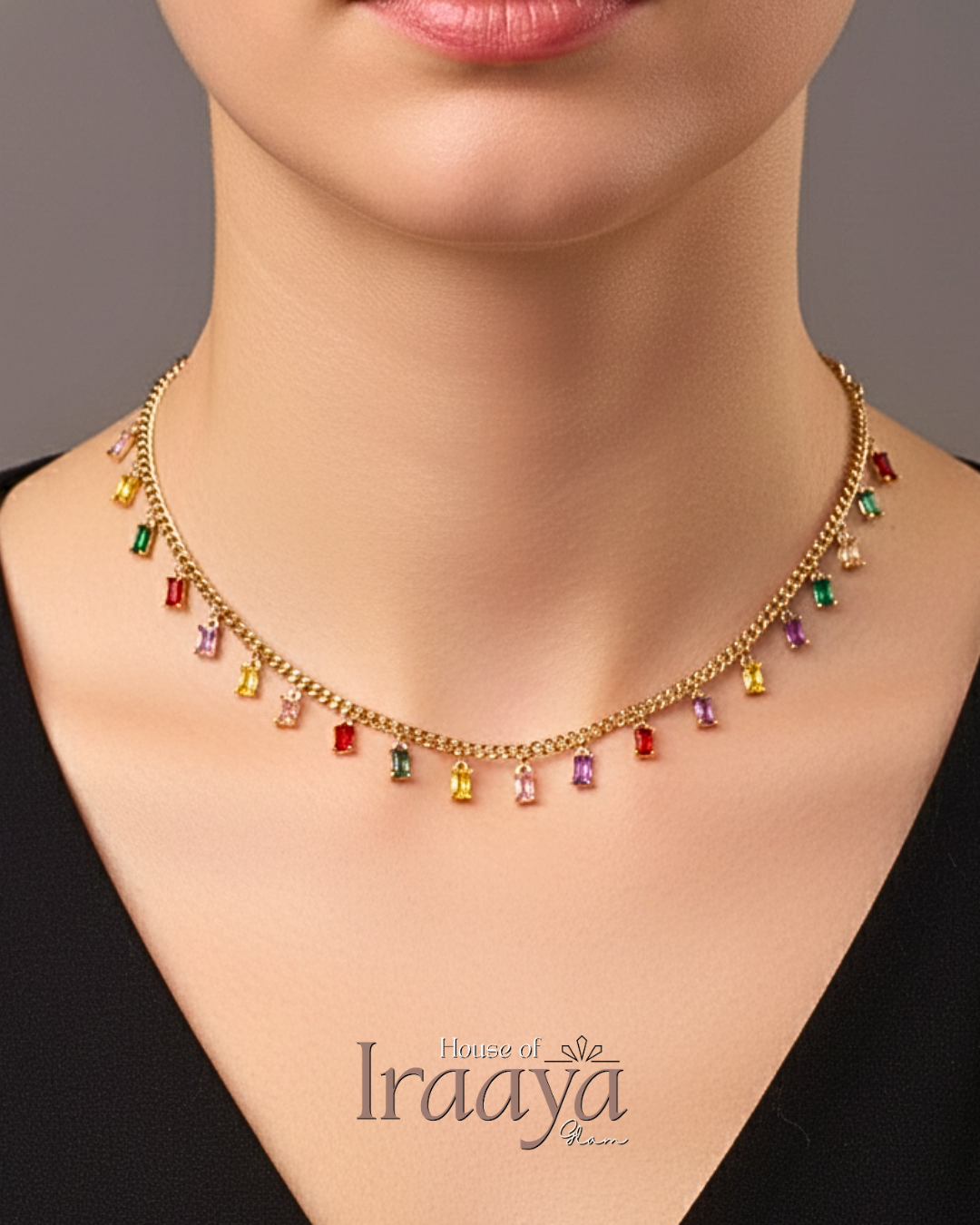 Rainbow Stoned Charm Necklace