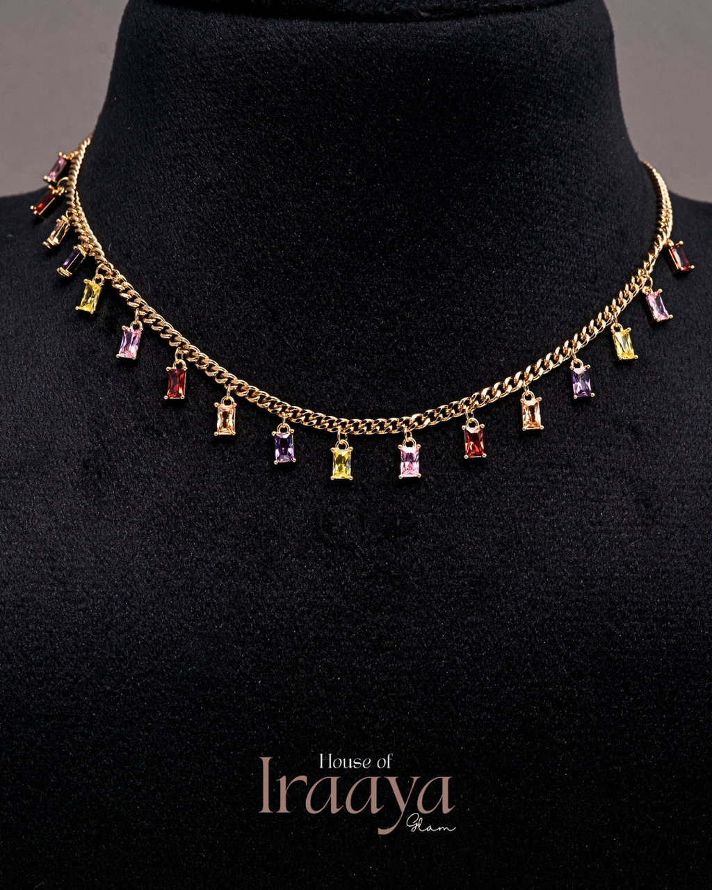 Rainbow Stoned Charm Necklace