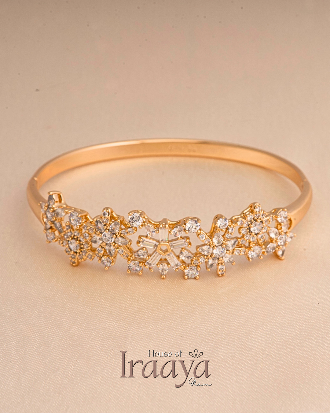Gold Floral Diamond Statement Kada