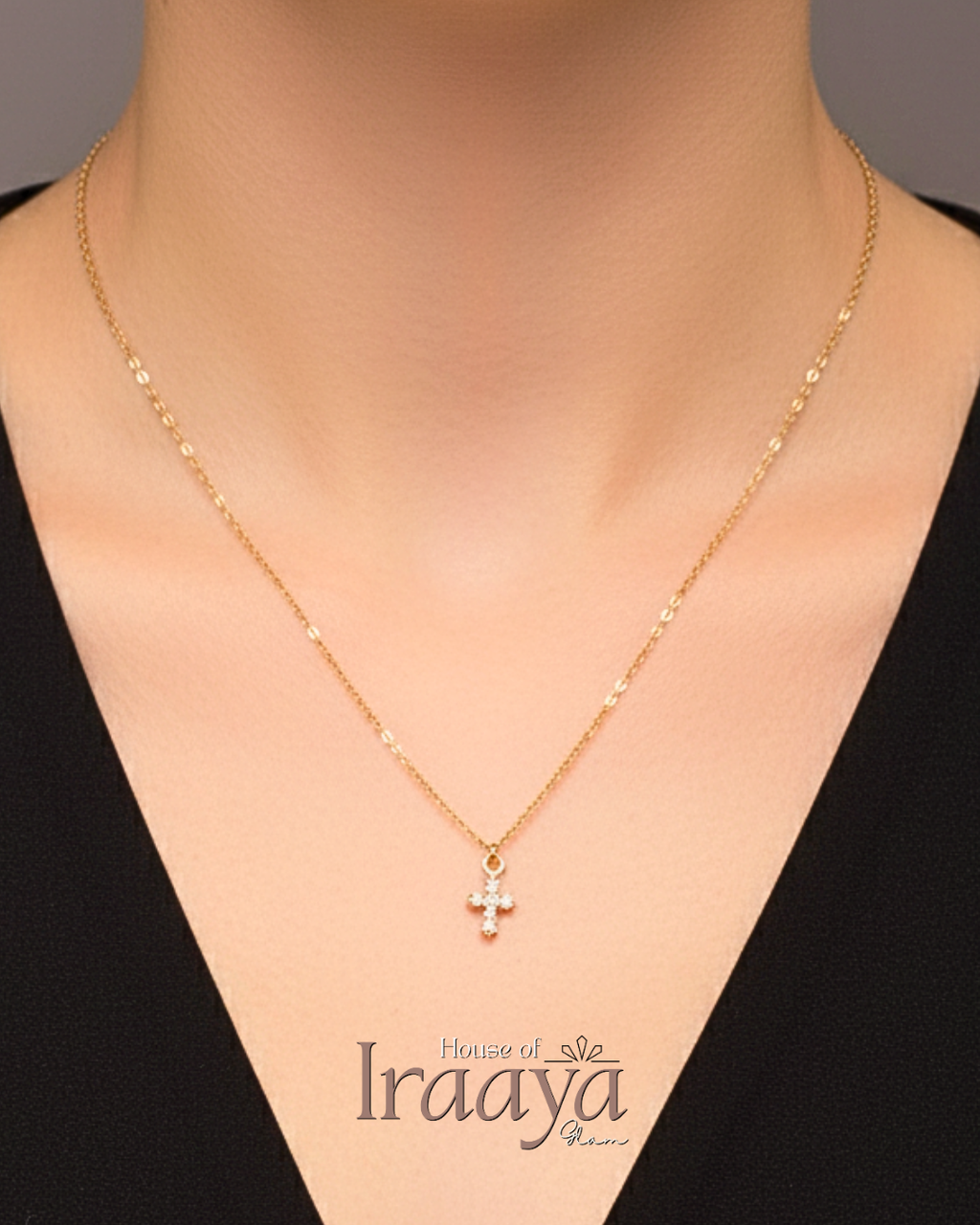 Minimal Cross Stoned Pendant Necklace