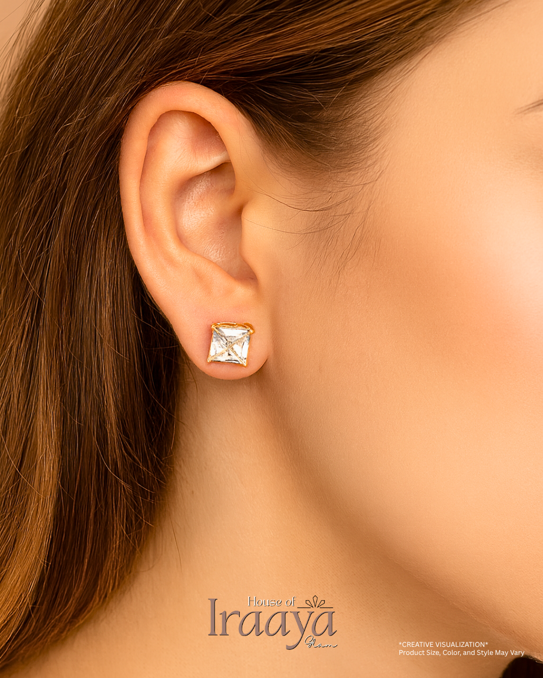 Square-Cut Stoned Stud Earrings