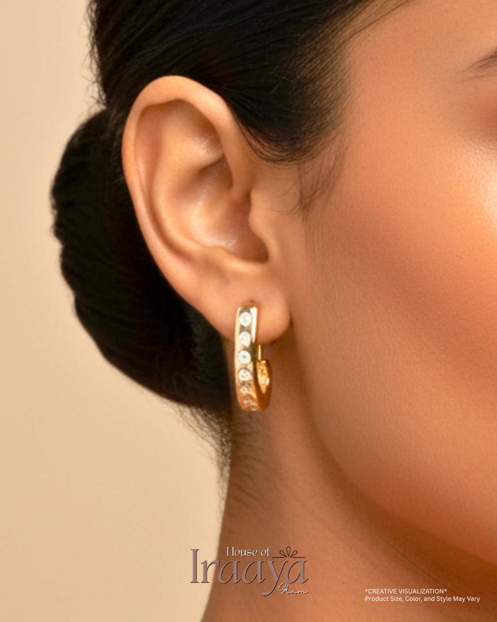 Crystal-Studded Heart Hoop Earrings