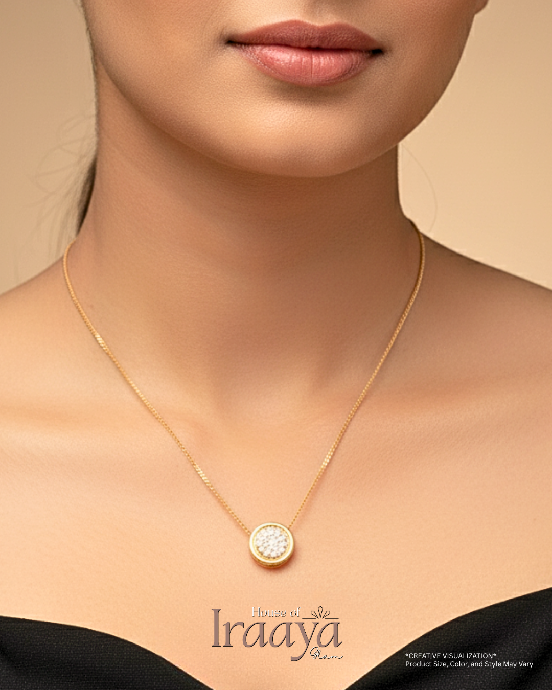 Gold Plated Circular Stone Studded Pendant Chain