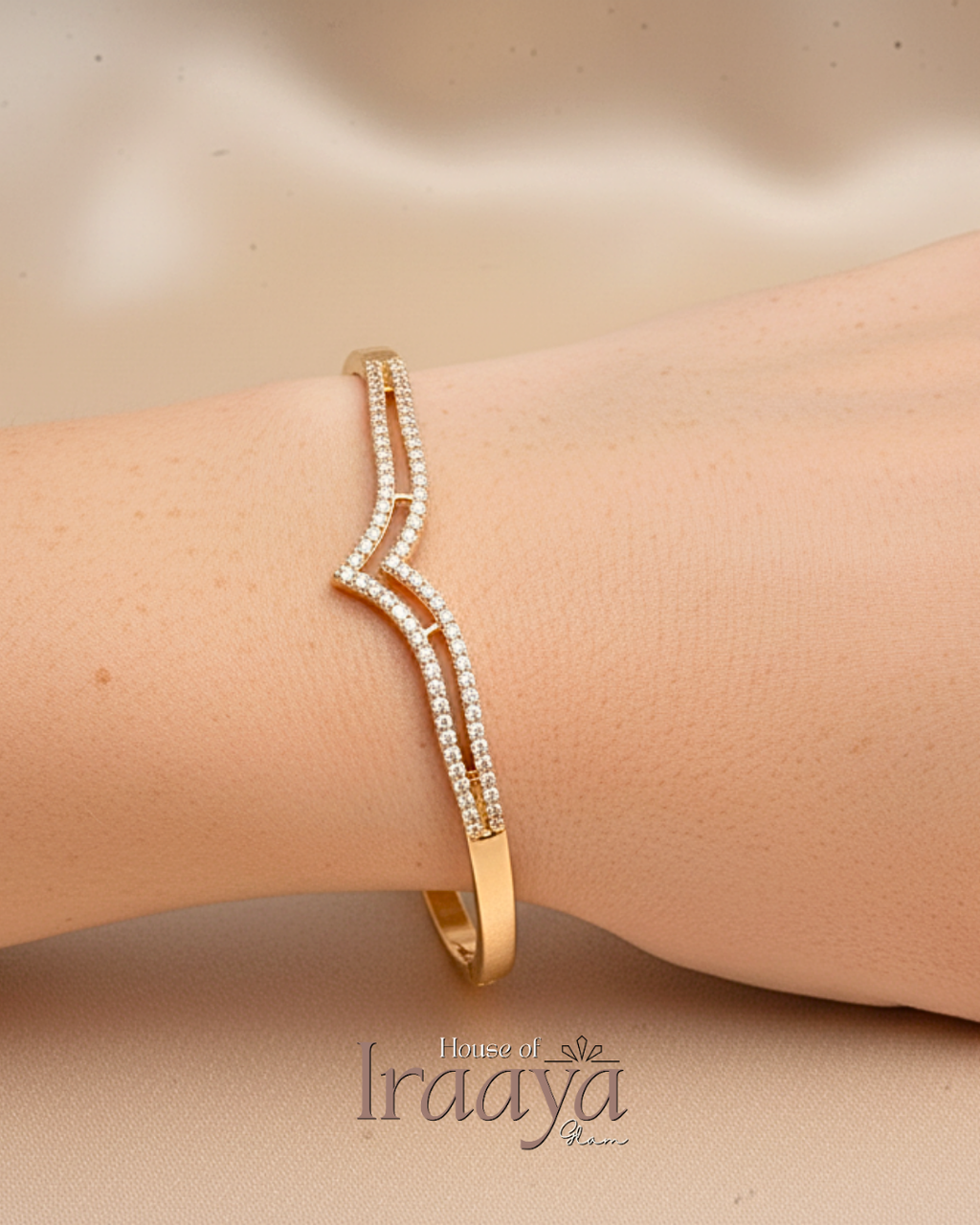 Gold Double Curve Diamond Open Kada