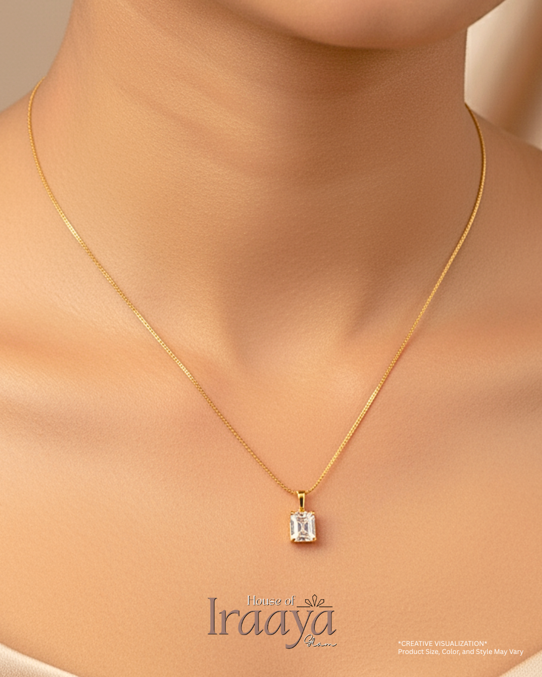 Elegant Sparkling Solitaire Stone Pendant Chain