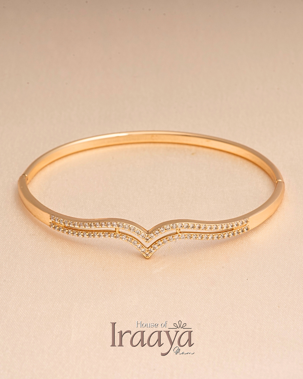 Gold Double Curve Diamond Open Kada