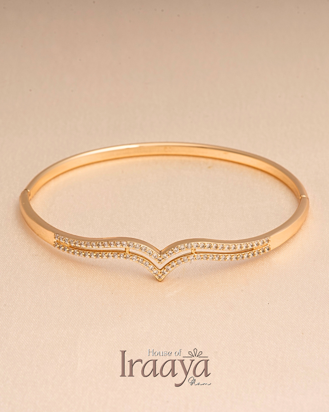 Gold Double Curve Diamond Open Kada