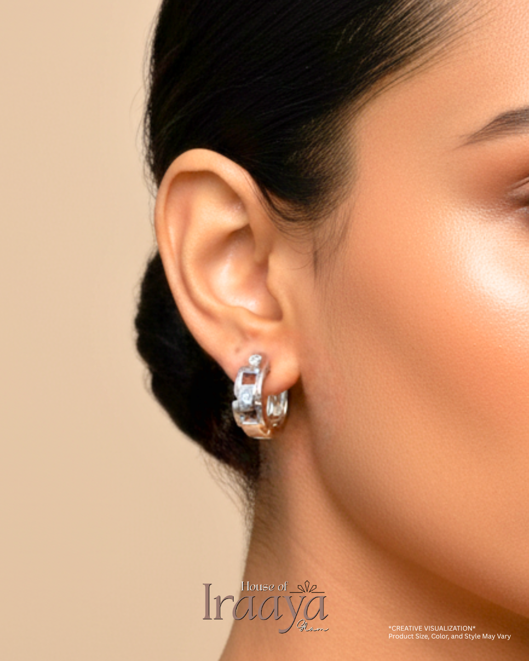 Modern Silver-Tone Huggie Earrings with Crystal Accents