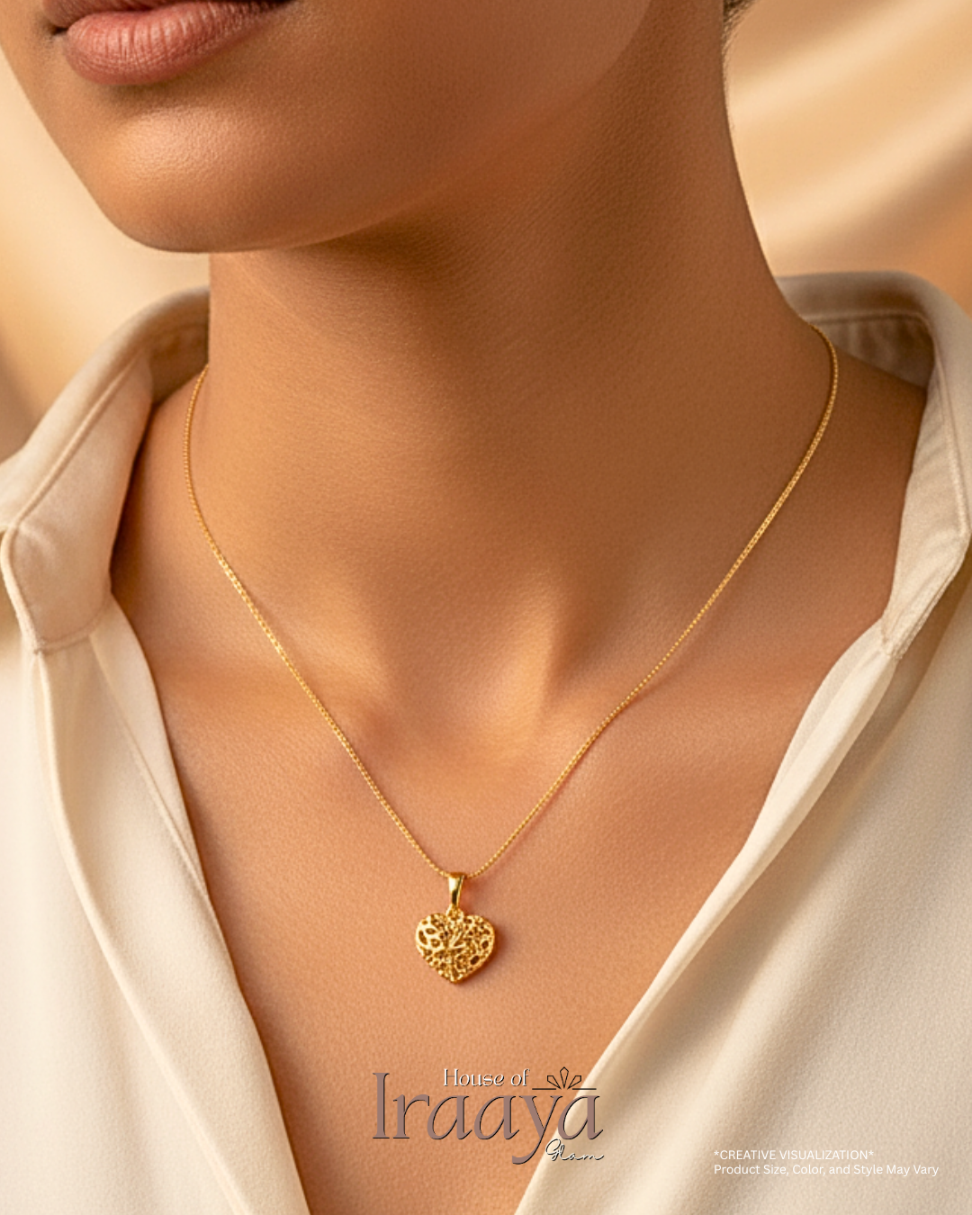 Golden Heart Filigree Pendant Chain