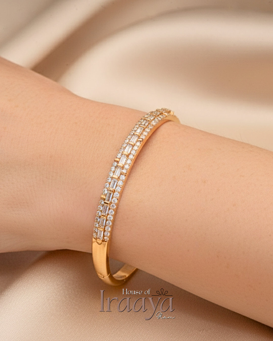 Gold Baguette & Diamond Open Kada