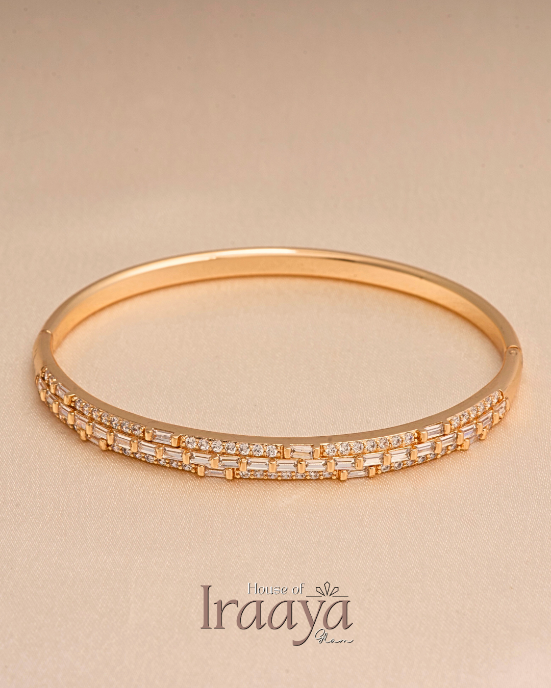 Gold Baguette & Diamond Open Kada
