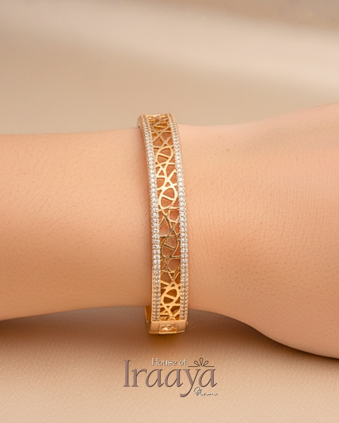 Gold Lattice Diamond Edge Statement Kada