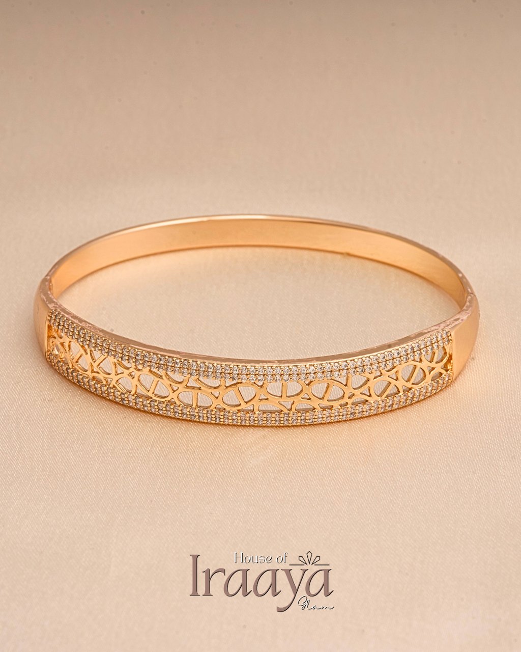 Gold Lattice Diamond Edge Statement Kada