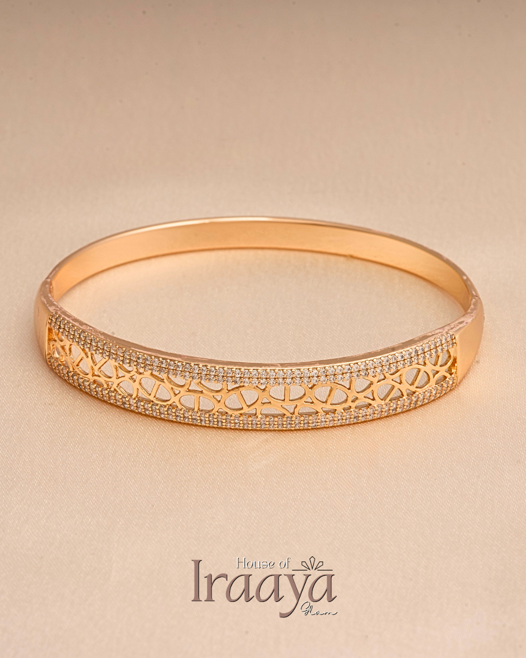 Gold Lattice Diamond Edge Statement Kada