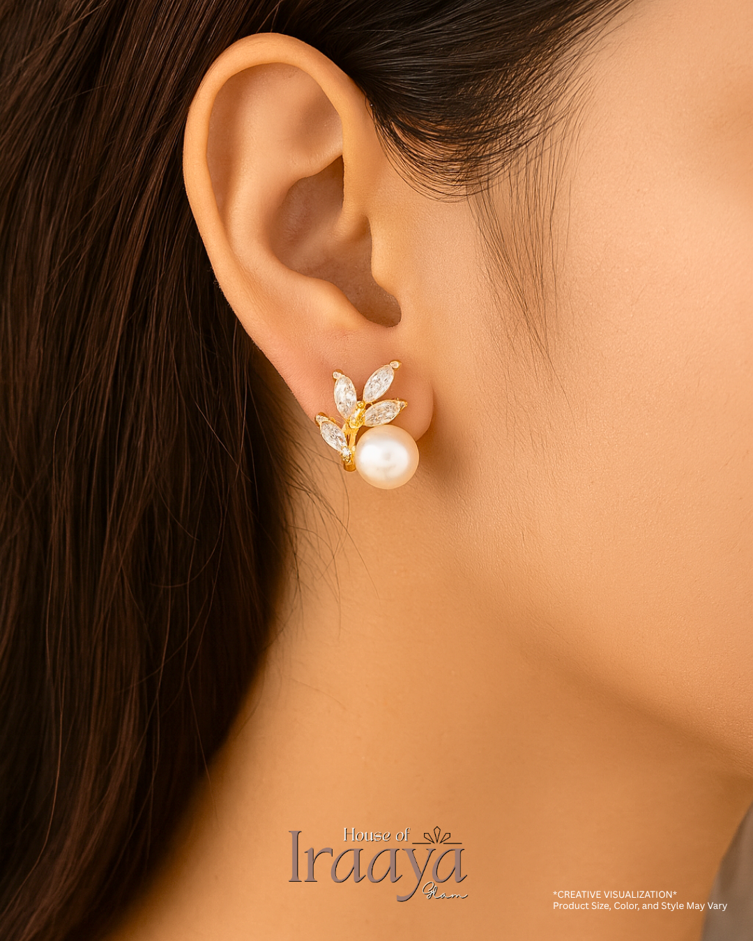 Pearl & Leaf Crystal Stud Earrings