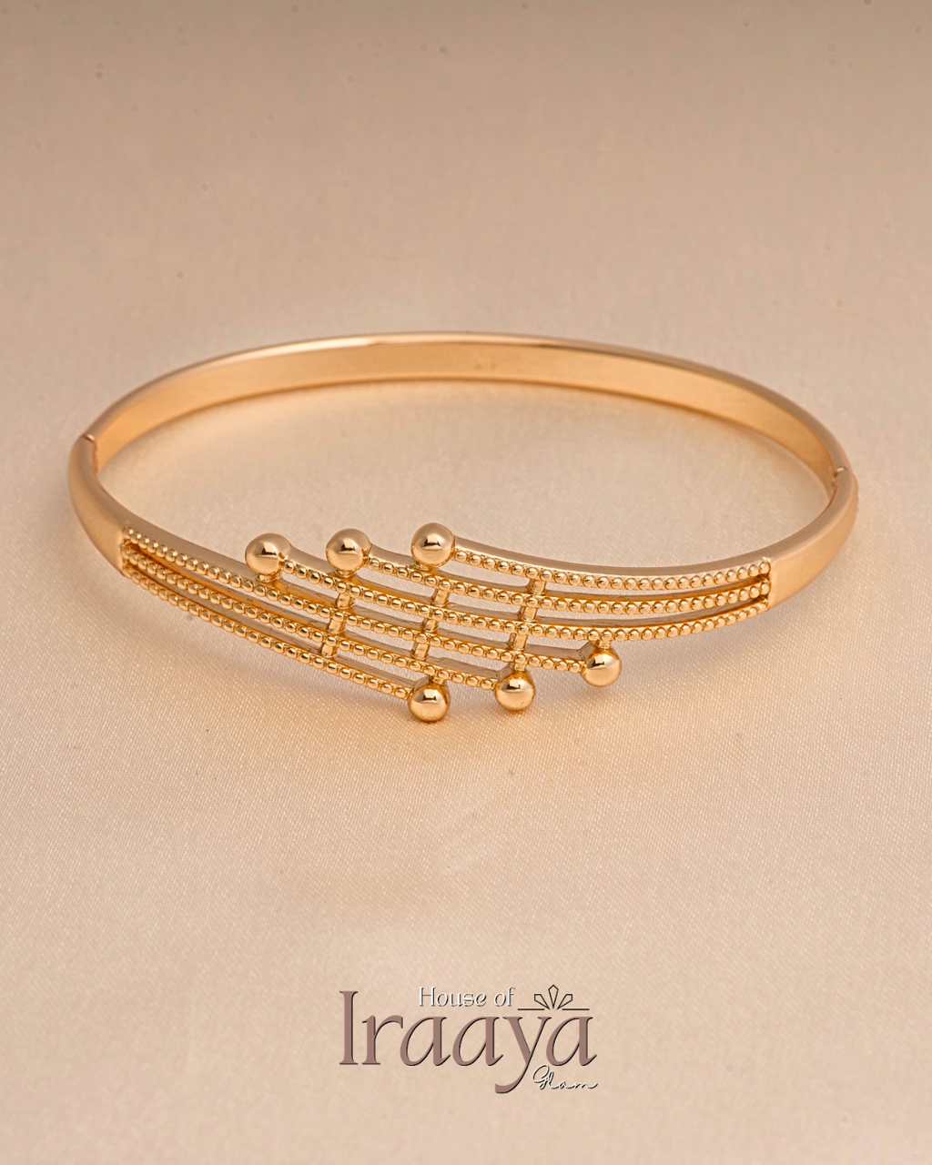 Gold Multi Line Bead Accent Open Kada