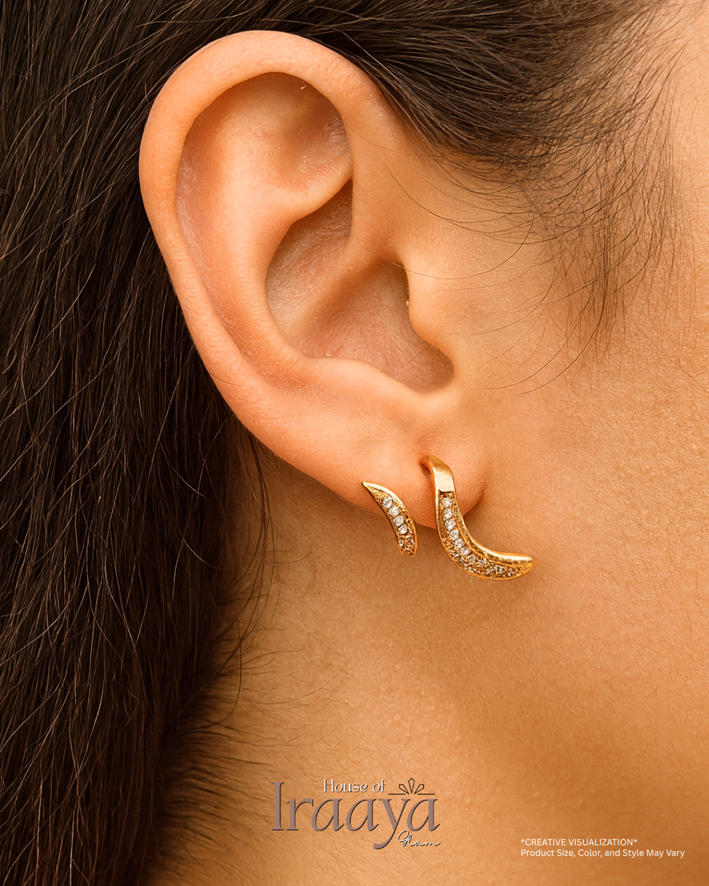 Wave Design Crystal Stud Earrings