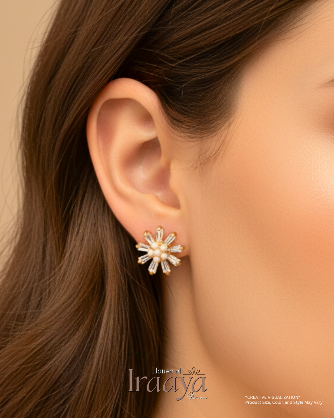 Flower Stoned Stud Earrings